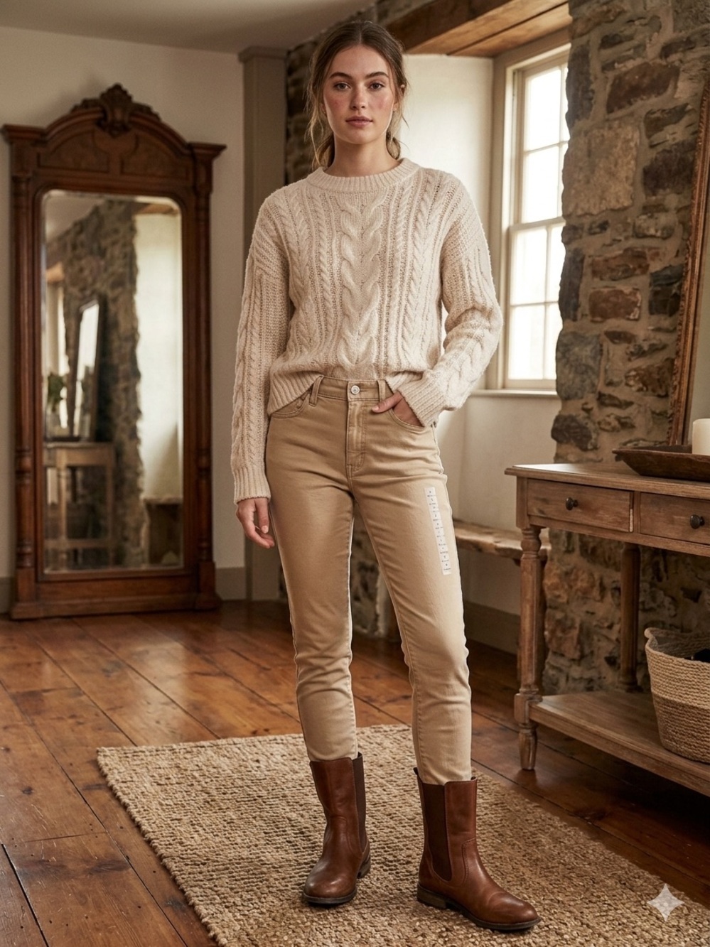 American Eagle Outfitters Tan High-Rise Cropped Jeans